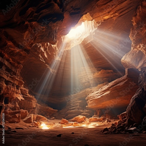 Red Rocks cave with sunlight beam, natural wonder.