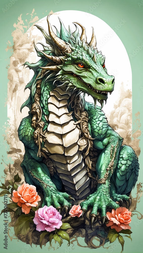 Super dragon character. Green dragon illustration. 2024 Year of dragon.