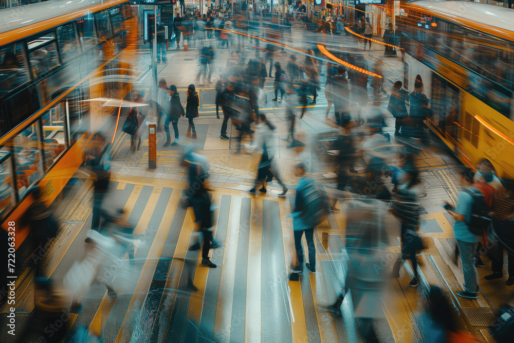 Obraz premium People commuting to work, waiting for public transport, or navigating city streets
