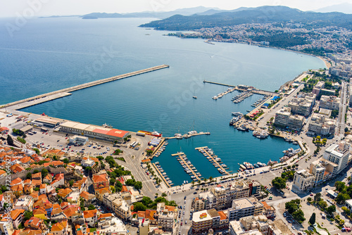 Fototapeta Naklejka Na Ścianę i Meble -  Kavala, Greece. Panoramic view of the port and embankment. Aerial view