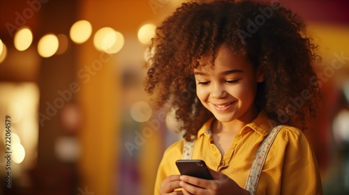Children using smartphone. Child is smiling and looking at screen of devices. Communication concept.