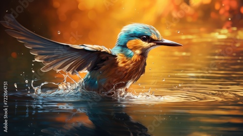 kingfisher emerges with water droplets © StraSyP