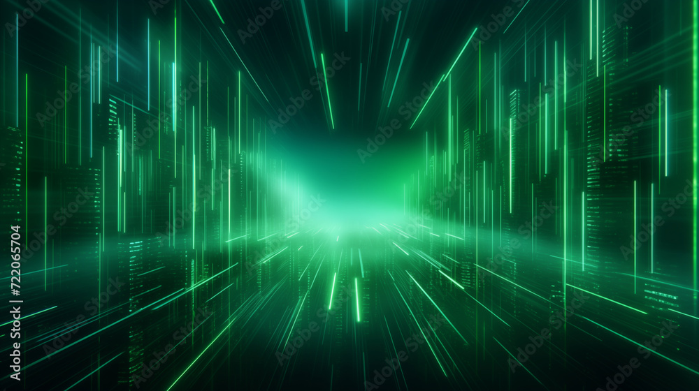 Abstract 3D background of green neon lines sliding down. Modern wallpaper. Abstract 3D background of green neon lines sliding down. Modern wallpaper.
