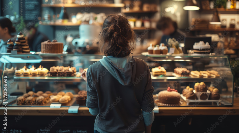 Customer Gazing at Assorted Pastries in Bakery
