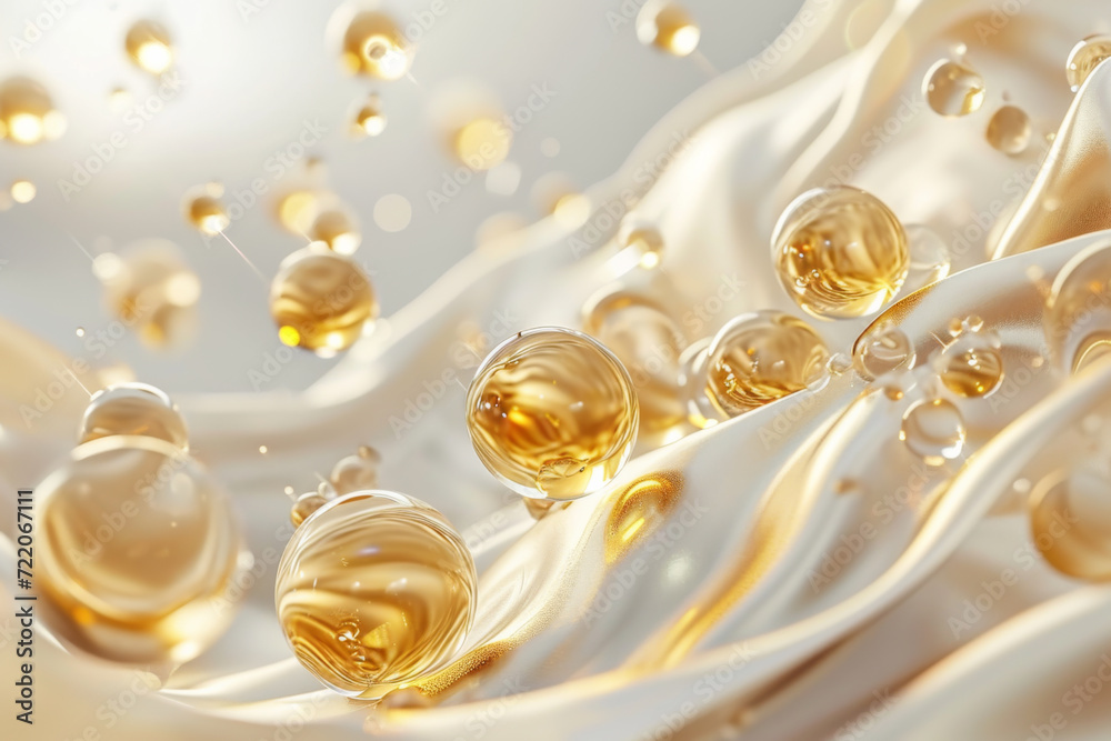 The golden liquid spheres.
