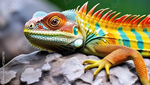 Vibrant Iguana Resting on Rock in Tropical Wilderness