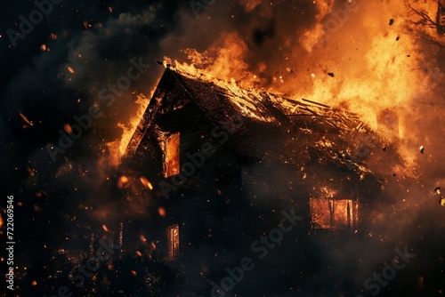 A private house engulfed in fire. Arson or natural disaster