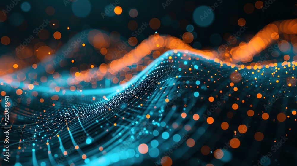 Network science and technology background, technology and communication, connected lines and dots big data molecular Holographic concept background - obrazy, fototapety, plakaty 
