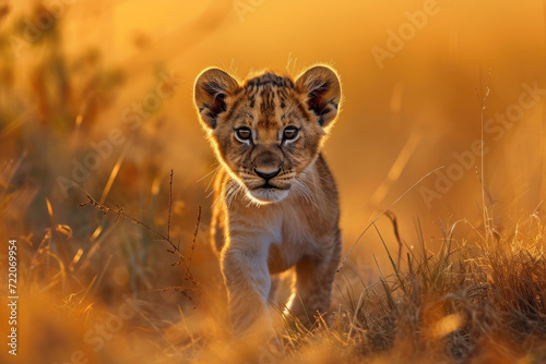 The adorable lion cub, bathed in soft light © Veniamin Kraskov