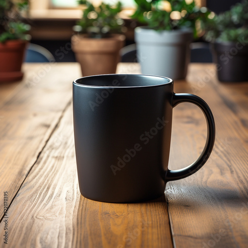a black mug empty on a desk   reated with Generative Ai