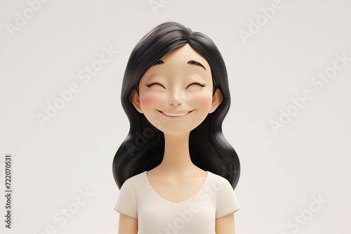 Happy smiling cartoon character girl kid teenager young woman person portrait in 3d style on light background. Human people feelings expression concept © Cherstva