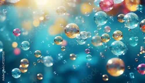 Abstract blue water and wine bubbles background with copy space for design and advertising purposes