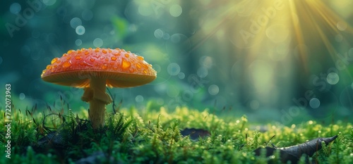 Mushroom Perched on Luxuriant Green Field
