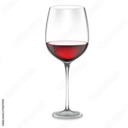 Transparent realistic wineglass with red wine.