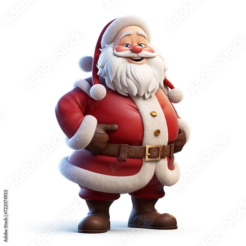 cute tall realistic santa, cartoon, full body, without snow, white background сreated with Generative Ai © Andrii Yablonskyi