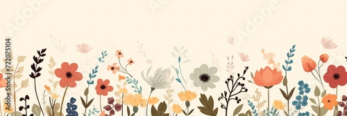 cute cartoon flower border on a light brown background, vector, clean