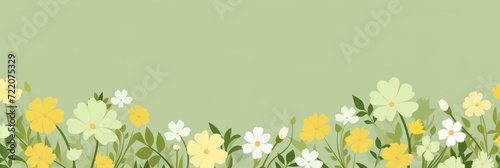 cute cartoon flower border on a light chartreuse background, vector, clean © GalleryGlider
