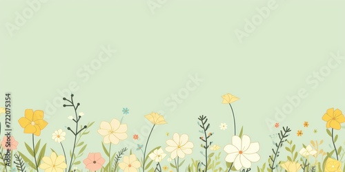 cute cartoon flower border on a light chartreuse background  vector  clean