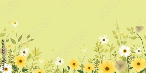 cute cartoon flower border on a light chartreuse background  vector  clean