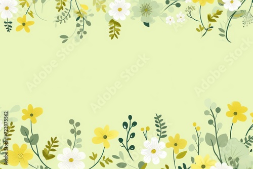 cute cartoon flower border on a light chartreuse background, vector, clean © GalleryGlider
