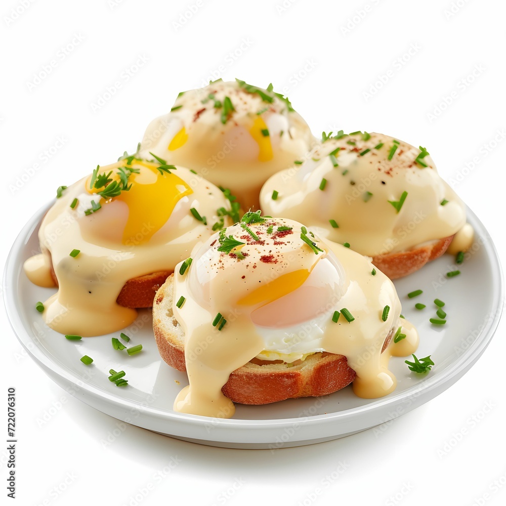 Eggs Benedict Delight - Tempting Brunch Classic Isolated on White Background Eggs Benedict Delight - Tempting Brunch Classic Isolated on White Background