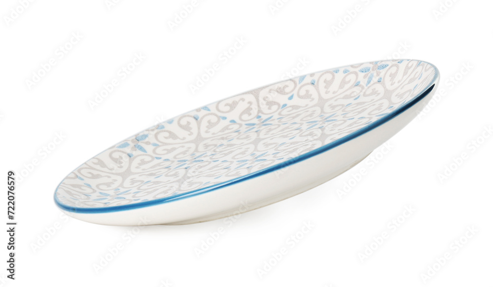 One beautiful ceramic plate isolated on white One beautiful ceramic plate isolated on white