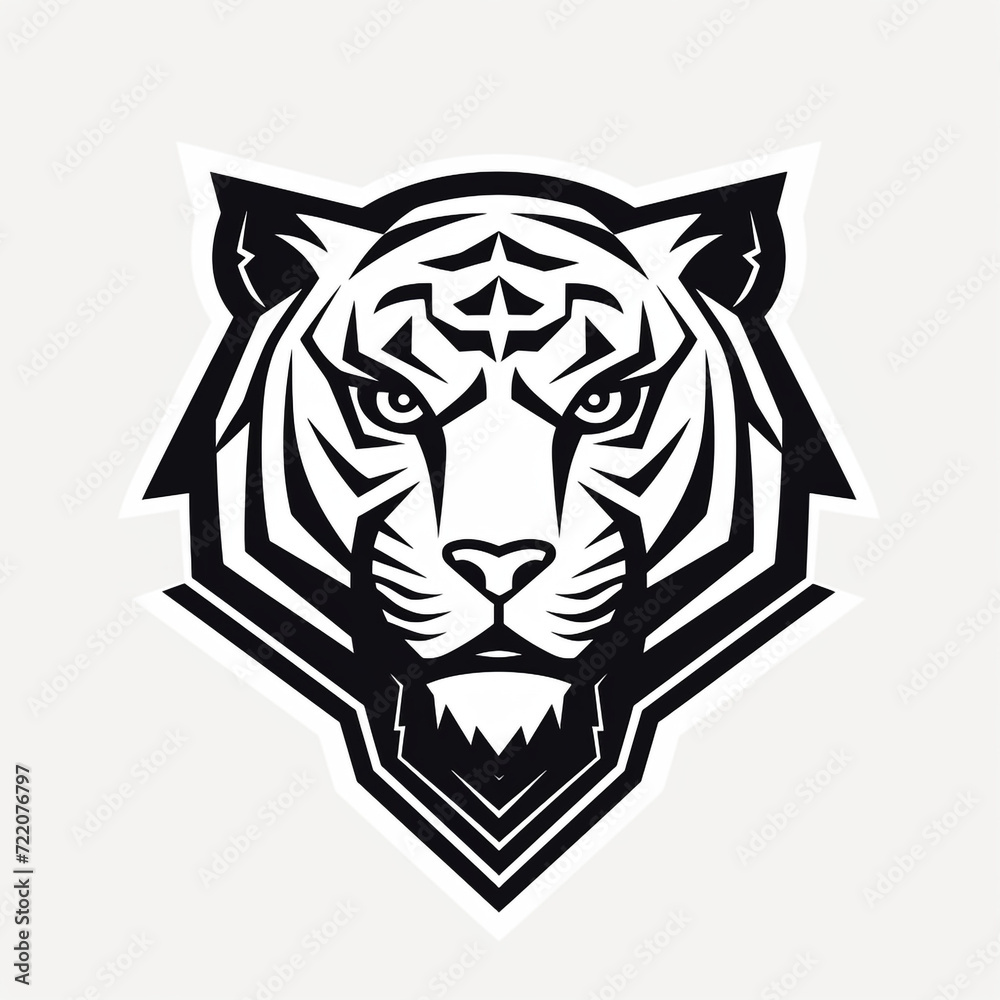 modern geometric thick line flat vector badge shield logo of tiger, outline only сreated with Generative Ai modern geometric thick line flat vector badge shield logo of tiger, outline only сreated with Generative Ai