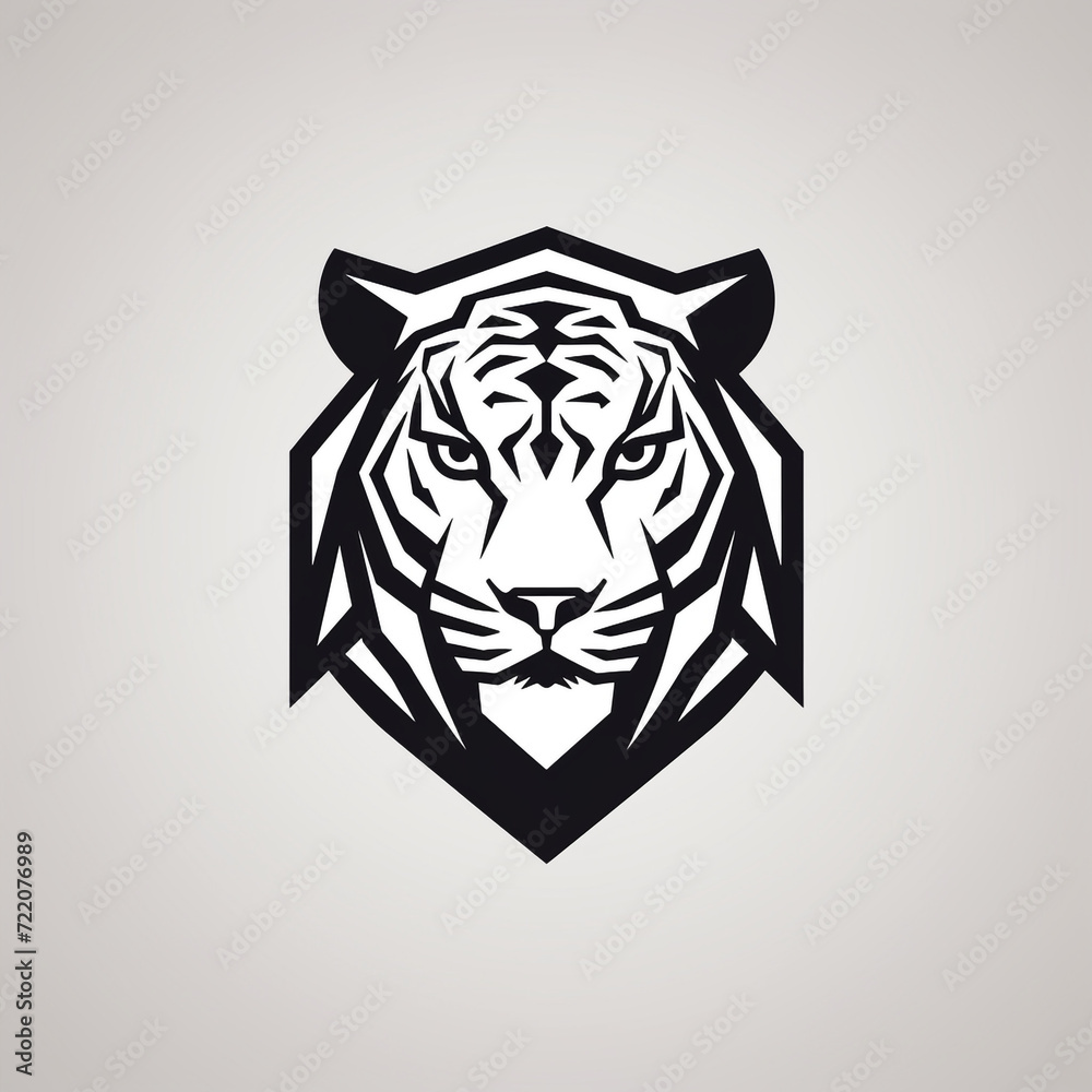 Fototapeta premium modern geometric thick line flat vector badge shield logo of tiger, outline only сreated with Generative Ai