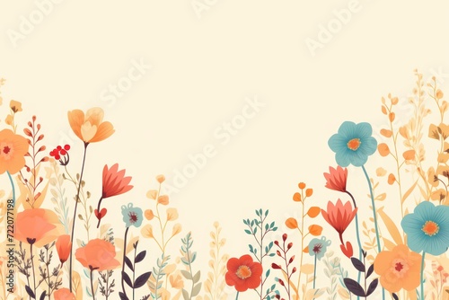 cute cartoon flower border on a light gold background, vector, clean