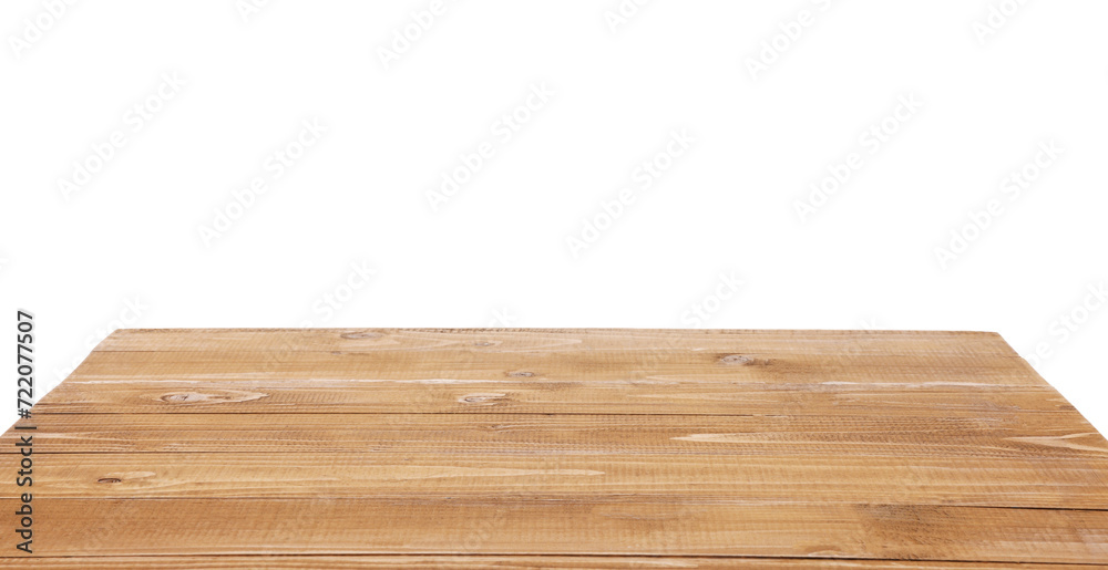 Empty light brown wooden table isolated on white