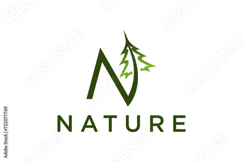 Pine tree logo design with initial letter N