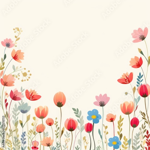 cute cartoon flower border on a light ivory background, vector, clean © GalleryGlider