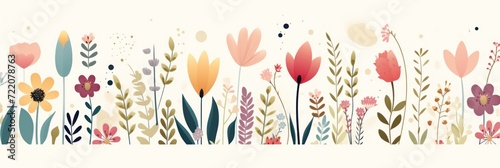 cute cartoon flower border on a light ivory background, vector, clean