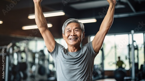 Asian senior male fitness instructor in the gym