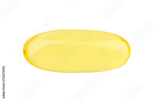 One yellow vitamin capsule isolated on white, top view