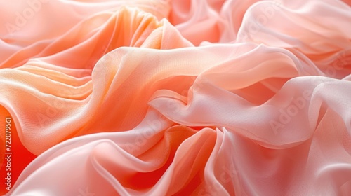 A detailed view of a Peach Fuzz color chiffon fabric  focusing on its sheer  flowing surface and delicate color  filling the entire screen with its lightweight and airy texture