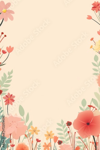 cute cartoon flower border on a light mahogany background  vector  clean