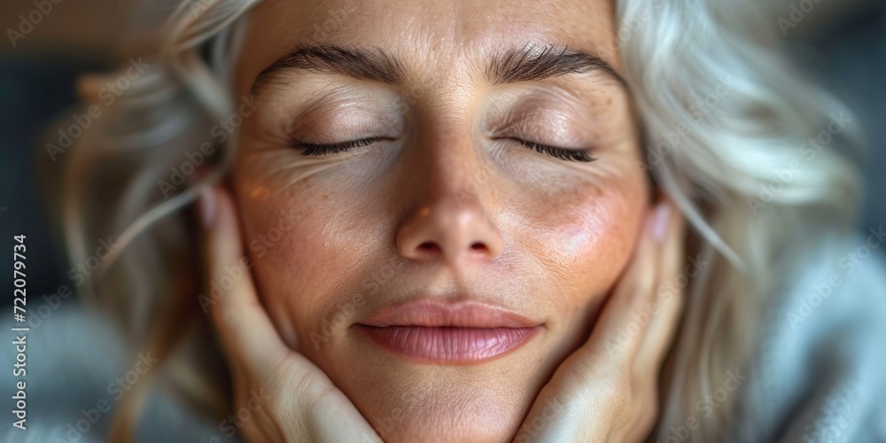 In a wellness setting, an elderly woman receives a facial treatment, promoting health and rejuvenation. In a wellness setting, an elderly woman receives a facial treatment, promoting health and rejuvenation.