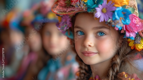 Young Girl Wearing Colorful Flowered Hat