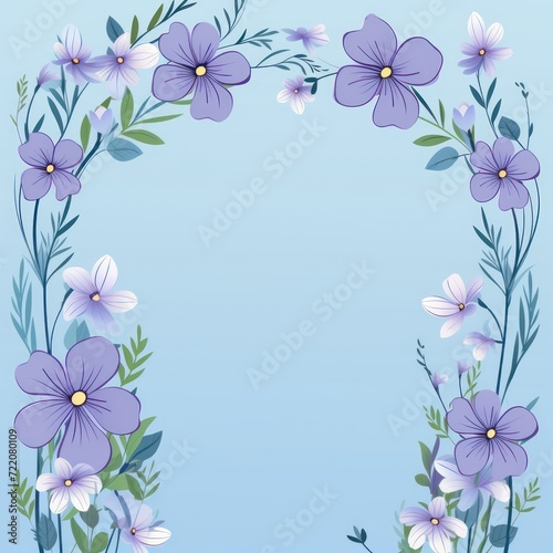 cute cartoon flower border on a light periwinkle background  vector  clean