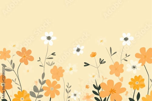 cute cartoon flower border on a light orange background, vector, clean © GalleryGlider