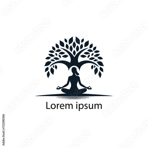 a yoga logo with a tree and a person doing yoga 