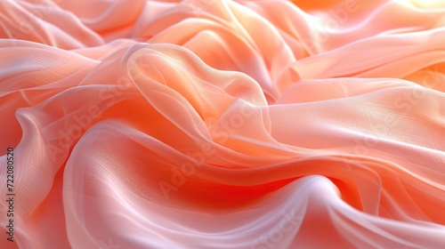 A detailed view of a Peach Fuzz color chiffon fabric, focusing on its sheer, flowing surface and delicate color, filling the entire screen with its lightweight and airy texture photo