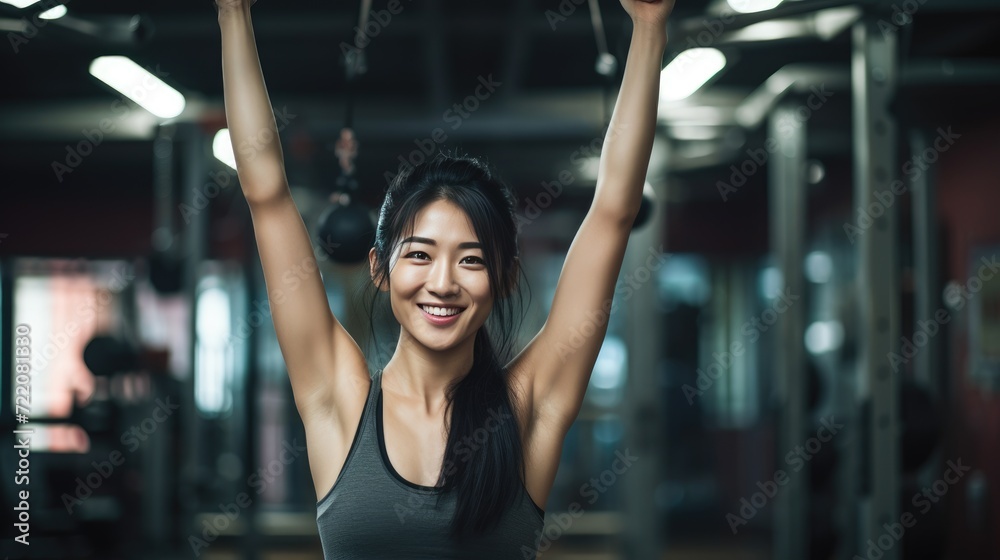 Asian young female fitness instructor in the gym