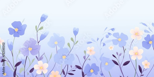 cute cartoon flower border on a light periwinkle background, vector, clean