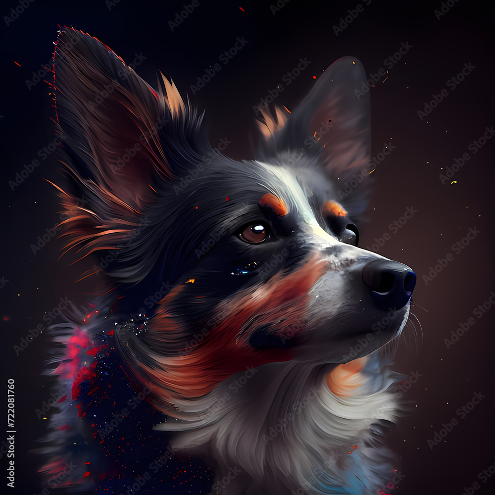 photo portrait of australian shepherd dog digital painting on black background photo portrait of australian shepherd dog digital painting on black background