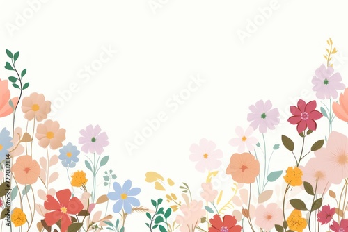 cute cartoon flower border on a light platinum background  vector  clean