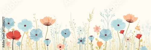 cute cartoon flower border on a light platinum background, vector, clean