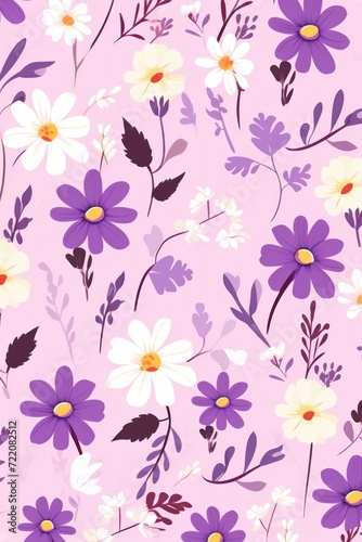 cute cartoon flower border on a light plum background, vector, clean  © GalleryGlider