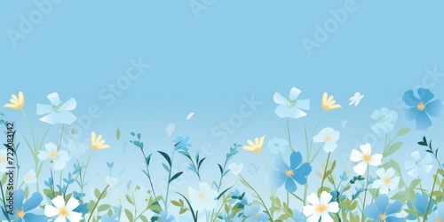 cute cartoon flower border on a light sapphire background, vector, clean